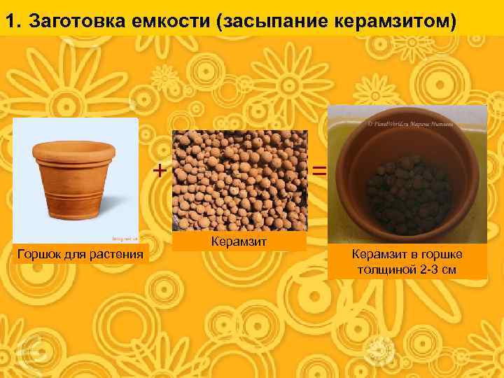 1. Заготовка емкости (засыпание керамзитом) + Горшок для растения = Керамзит в горшке толщиной