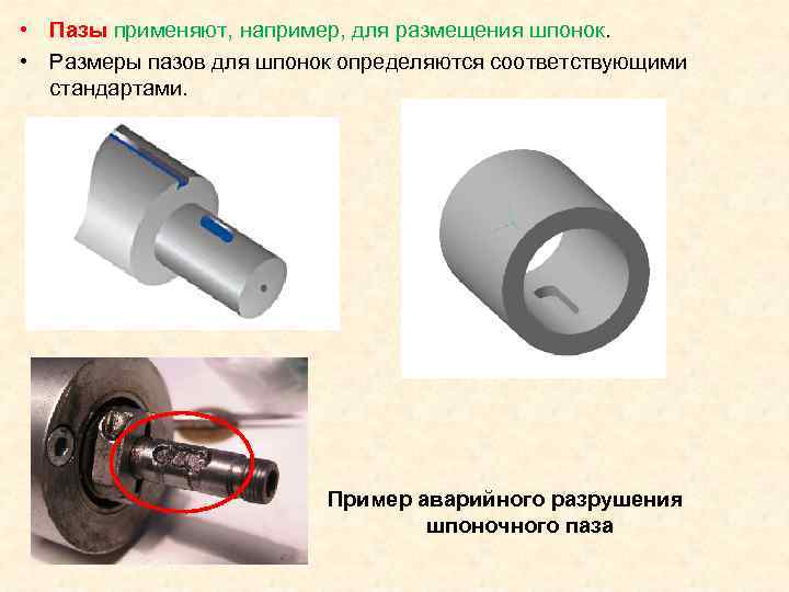  • Пазы применяют, например, для размещения шпонок.  • Размеры пазов для шпонок