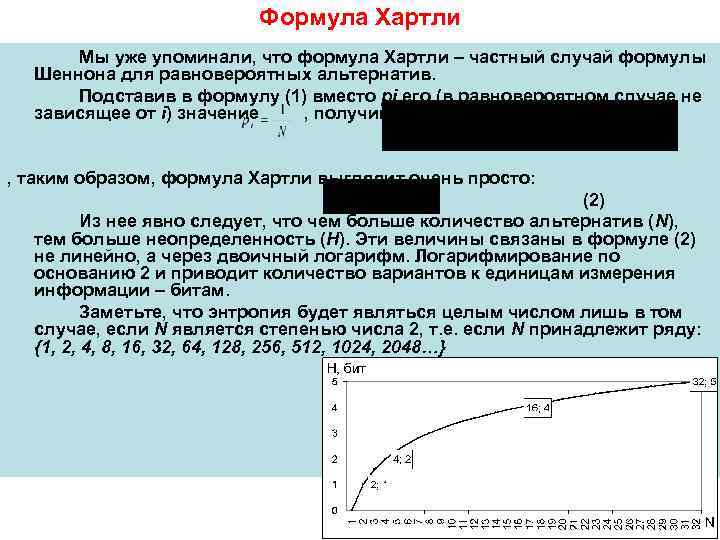      Формула Хартли  Мы уже упоминали, что формула Хартли