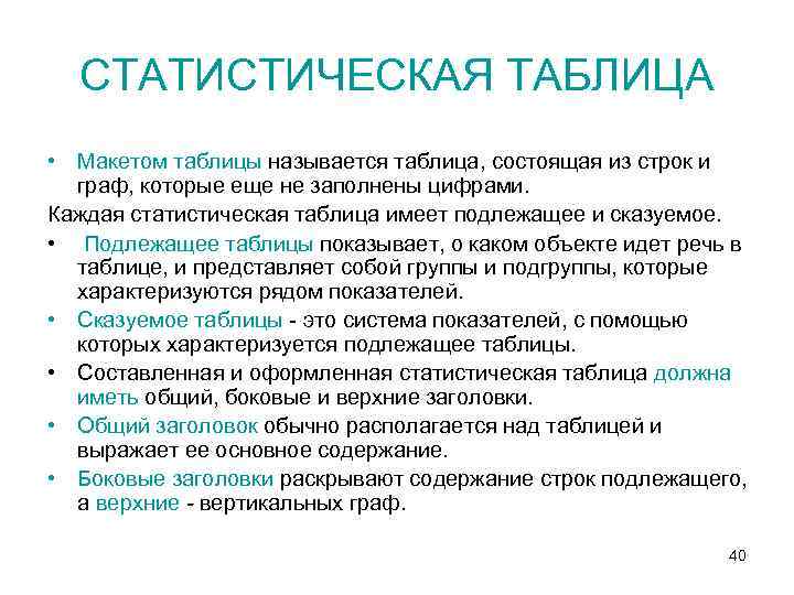  СТАТИСТИЧЕСКАЯ ТАБЛИЦА • Макетом таблицы называется таблица, состоящая из строк и  граф,