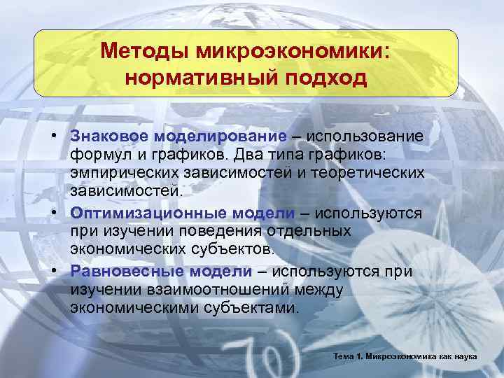 Методы исследования микроэкономики. Нормативный подход в микроэкономике.