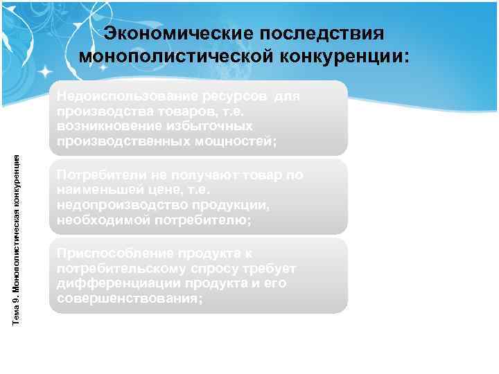     Экономические последствия    монополистической конкуренции:   