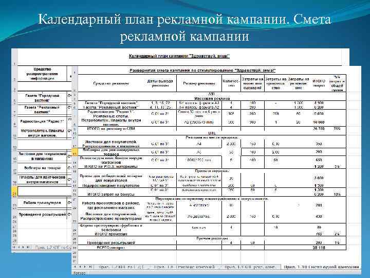 Календарный план рекламной кампании