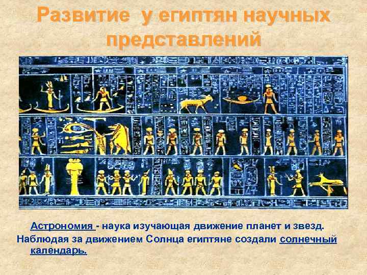   Развитие у египтян научных   представлений  Астрономия - наука изучающая