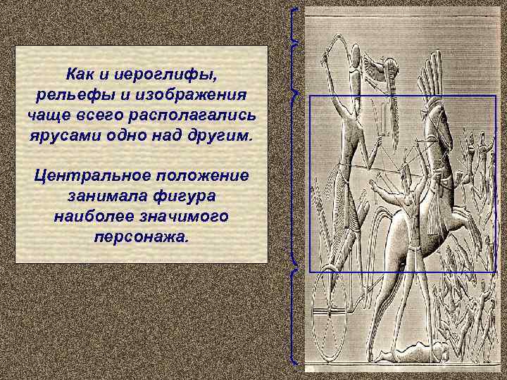   Как и иероглифы,  рельефы и изображения чаще всего располагались ярусами одно