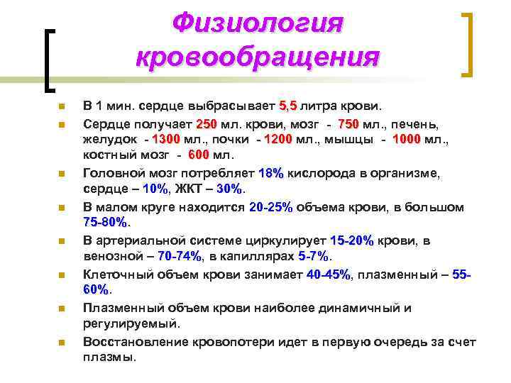 Физиология кровообращения n n n n В 1 мин. сердце выбрасывает 5, 5 литра