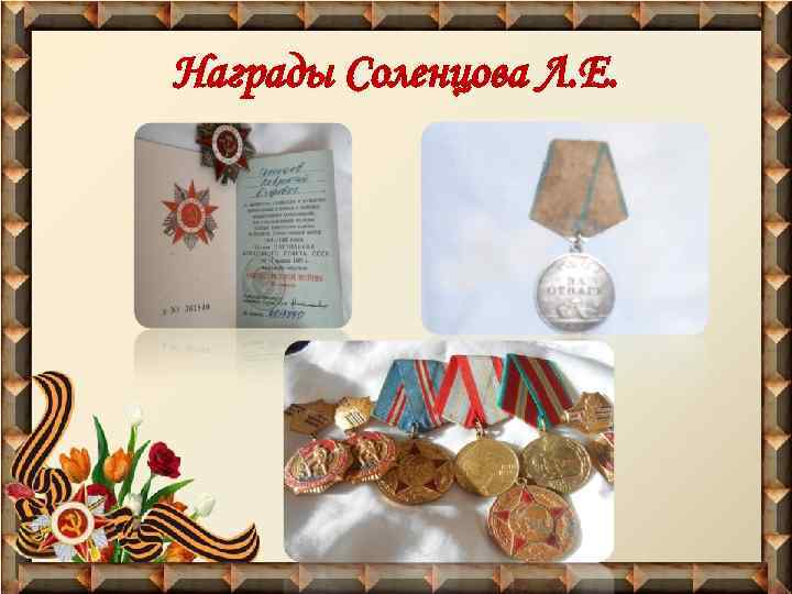 Награды Соленцова Л. Е. 