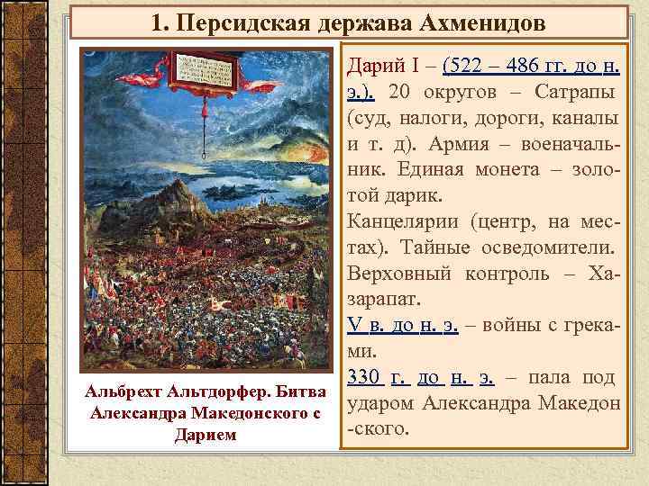   1. Персидская держава Ахменидов      Дарий I –