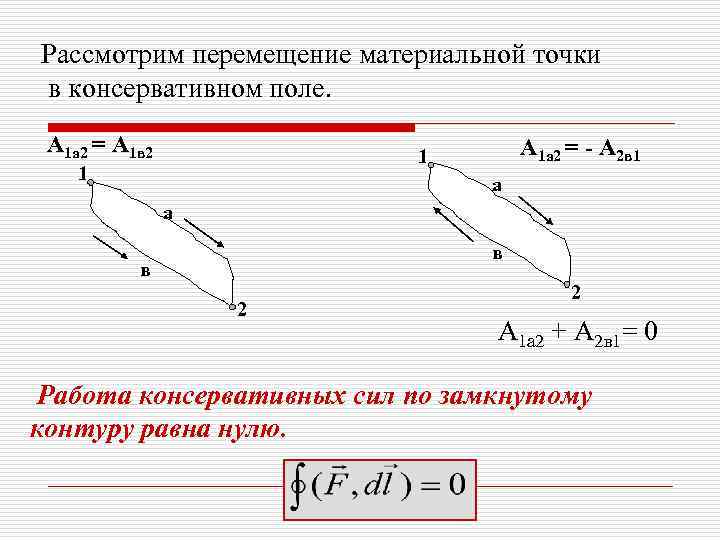 Рассмотрим перемещение материальной точки в консервативном поле.  А 1 а 2 = А