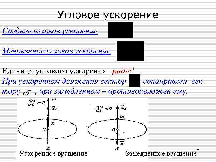    Угловое ускорение Среднее угловое ускорение Мгновенное угловое ускорение Единица углового ускорения