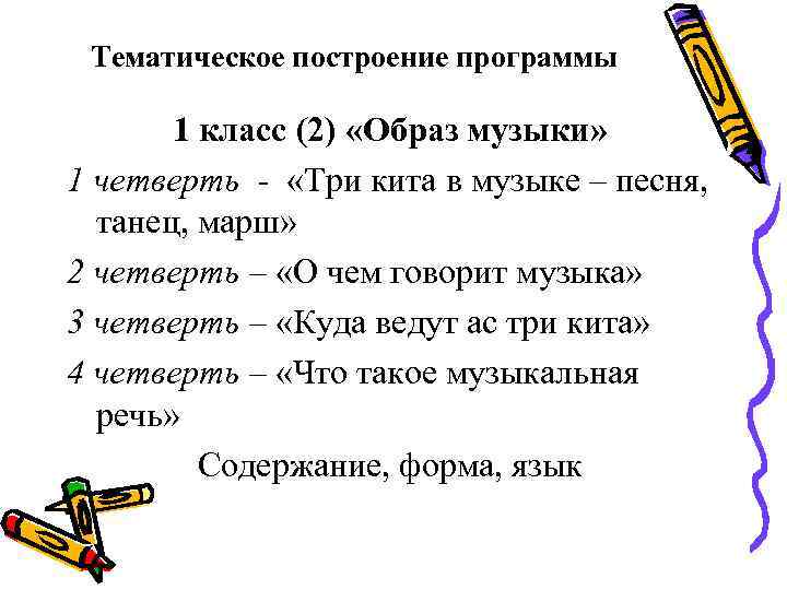  Тематическое построение программы   1 класс (2) «Образ музыки» 1 четверть -