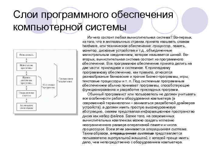 Слои программного обеспечения компьютерной системы    Из чего состоит любая вычислительная система?