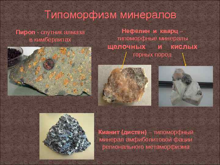    Типоморфизм минералов Пироп - спутник алмаза   Нефелин и кварц