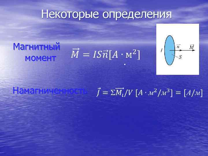  Некоторые определения Магнитный  момент  Намагниченность 