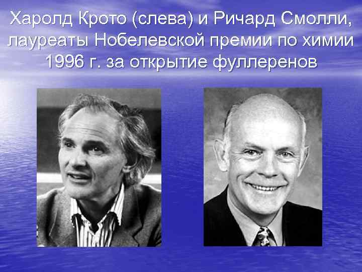 Харолд Крото (слева) и Ричард Смолли, лауреаты Нобелевской премии по химии 1996 г. за