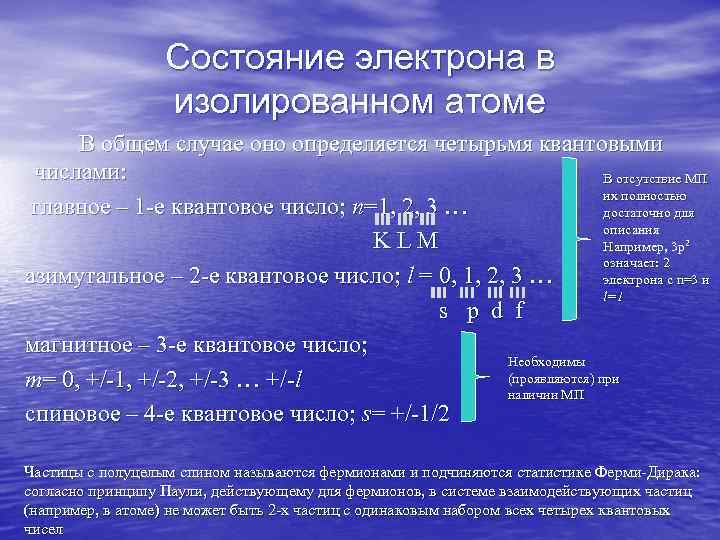 Состояние электрона в изолированном атоме В общем случае Состояние электрона в изолированном атоме В общем случае