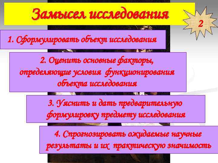Замысел исследования 2 1. Сформулировать объект исследования 2. Замысел исследования 2 1. Сформулировать объект исследования 2.