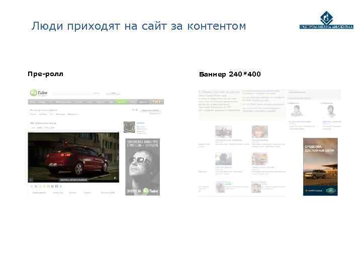 Люди приходят на сайт за контентом  Пре-ролл   Баннер 240*400 