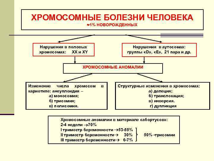  ХРОМОСОМНЫЕ БОЛЕЗНИ ЧЕЛОВЕКА    1% НОВОРОЖДЕННЫХ  Нарушения в половых 