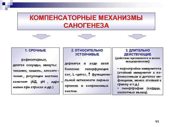    КОМПЕНСАТОРНЫЕ МЕХАНИЗМЫ   САНОГЕНЕЗА   1. СРОЧНЫЕ  