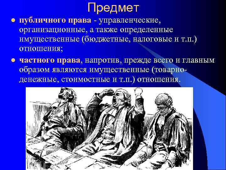     Предмет l  публичного права  управленческие,  организационные, а