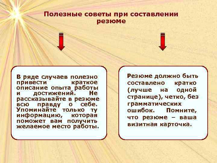   Полезные советы при составлении    резюме В ряде случаев полезно