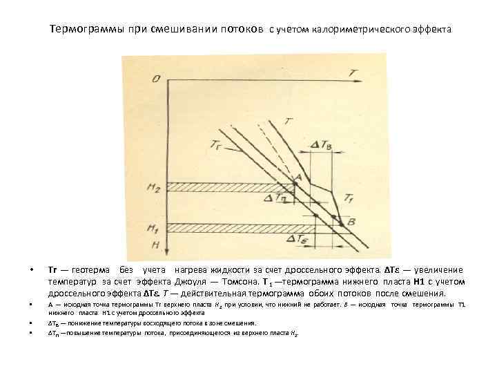   Термограммы при смешивании потоков с учетом калориметрического эффекта •  Тг —