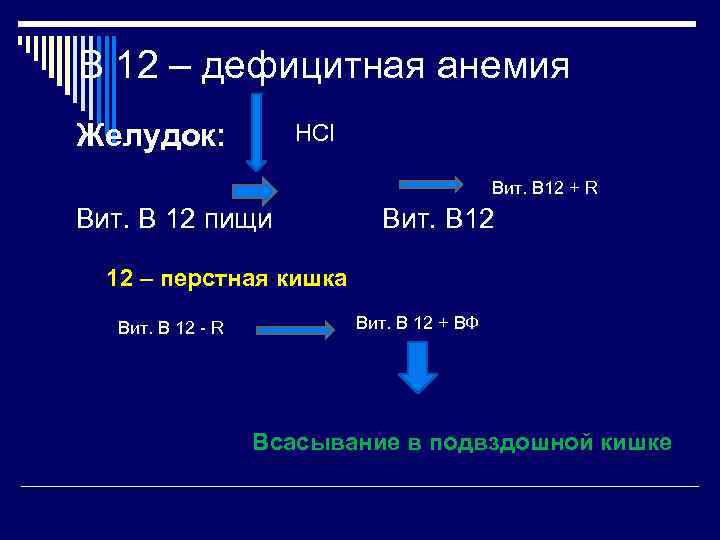 В 12 – дефицитная анемия Желудок:   НСl     Вит.