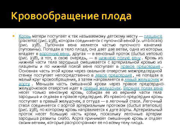Кровообращение плода Кровь матери поступает к так называемому детскому месту — плаценте (placenta) (рис.