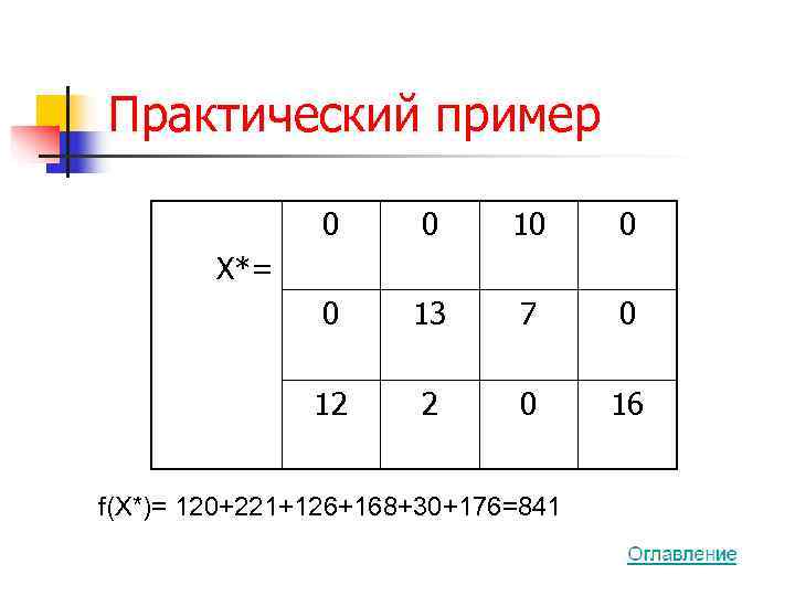 Практический пример   0  0 10 0   X*=  