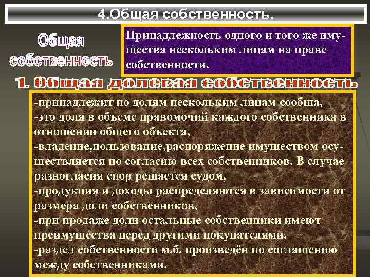    4. Общая собственность.   Принадлежность одного и того же иму-