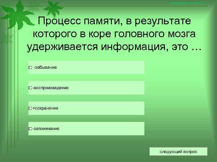      Епифанова Т. Н. (2008 г. )  Процесс памяти,