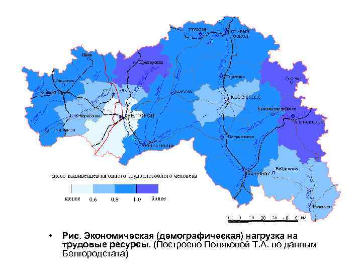  •  Рис. Экономическая (демографическая) нагрузка на трудовые ресурсы. (Построено Поляковой Т. А.