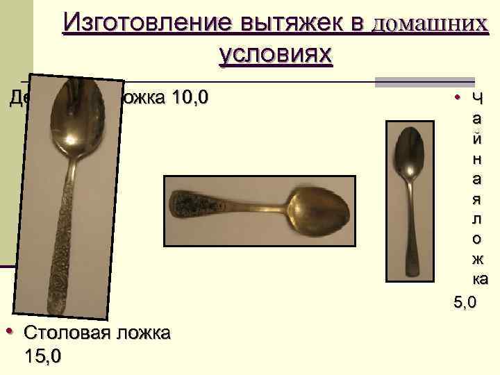  Изготовление вытяжек в домашних   условиях Десертная ложка 10, 0  