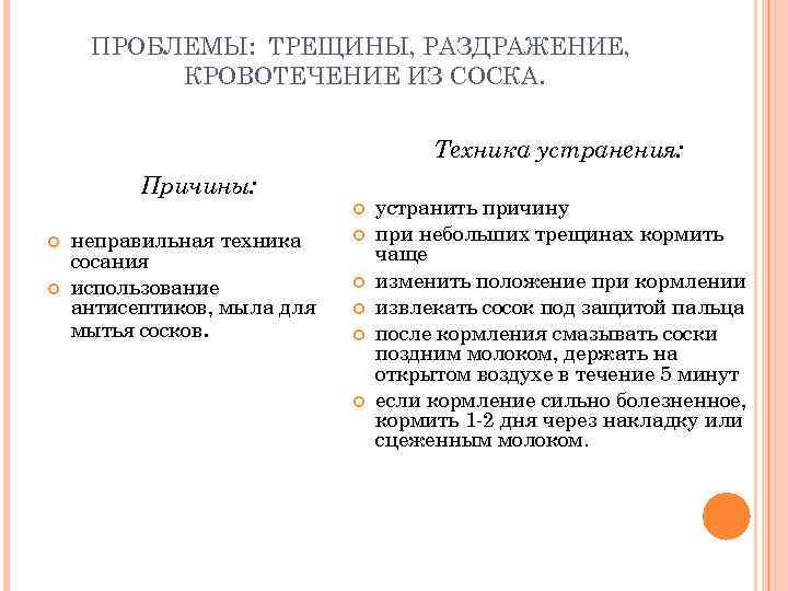  ПРОБЛЕМЫ: ТРЕЩИНЫ, РАЗДРАЖЕНИЕ,  КРОВОТЕЧЕНИЕ ИЗ СОСКА.      