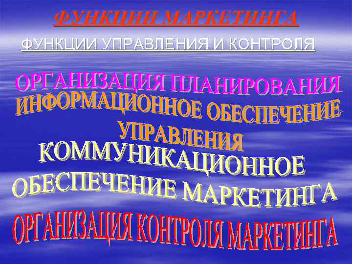   ФУНКЦИИ МАРКЕТИНГА ФУНКЦИИ УПРАВЛЕНИЯ И КОНТРОЛЯ 