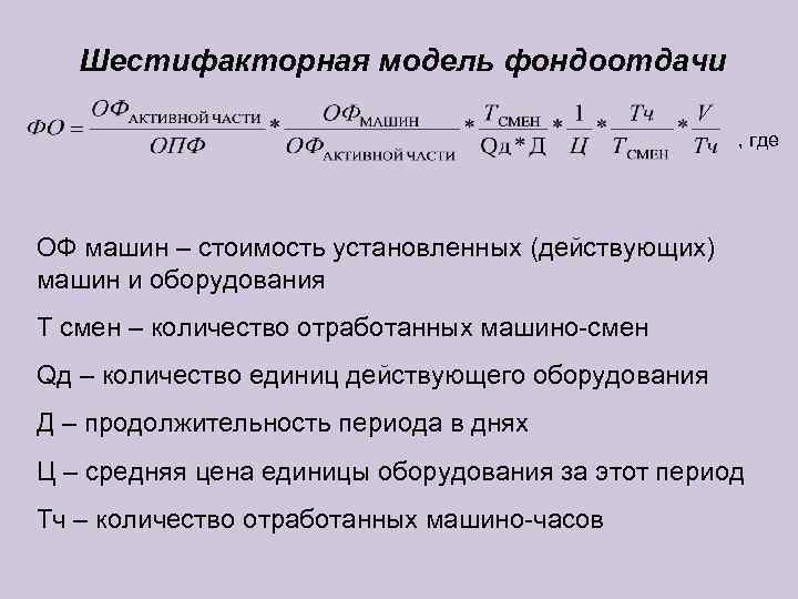 Схема факторной системы фондоотдачи