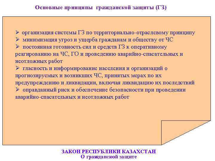      Основные принципы гражданской защиты (ГЗ)   Ø организация
