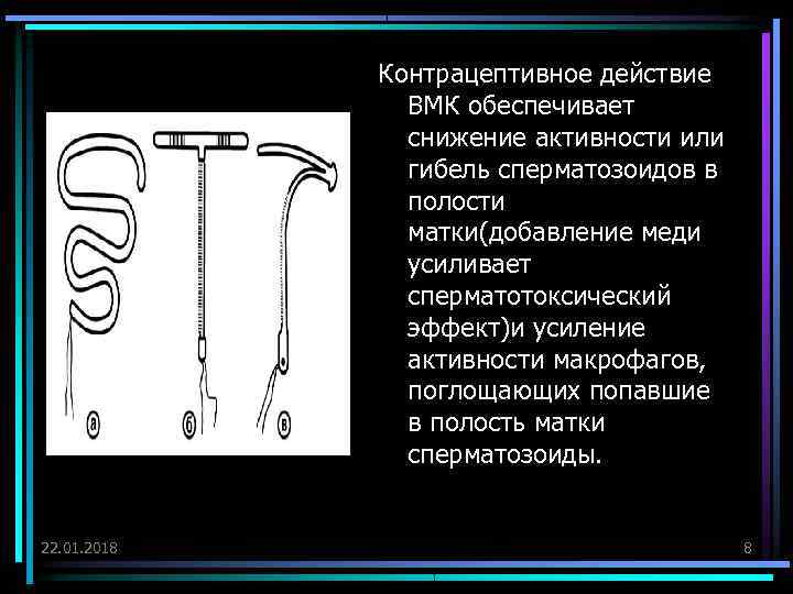    Контрацептивное действие    ВМК обеспечивает    снижение