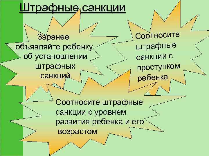 Штрафные санкции  Заранее    Соотносите объявляйте ребенку   штрафные 