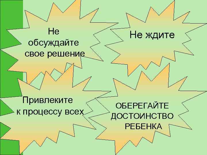  Не ждите  обсуждайте свое решение  Привлеките    ОБЕРЕГАЙТЕ к