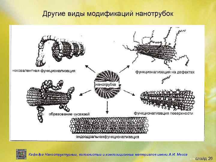 Другие виды модификаций нанотрубок Кафедра Наноструктурных, волокнистых и композиционных материалов имени А. И. Меоса