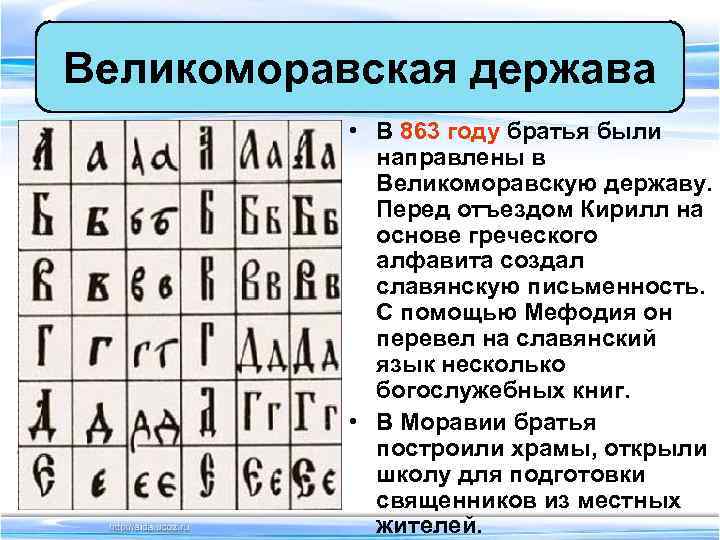Великоморавская держава   • В 863 году братья были   направлены в