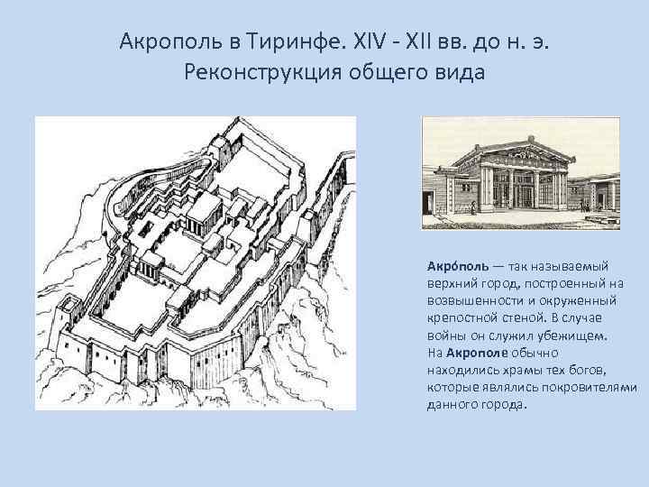 Акрополь в Тиринфе. XIV - XII вв. до н. э.  Реконструкция общего вида