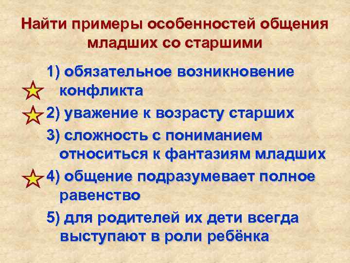 Найти примеры особенностей общения   младших со старшими  1) обязательное возникновение конфликта