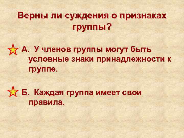 Верны ли суждения о признаках  группы?  А. У членов группы могут быть