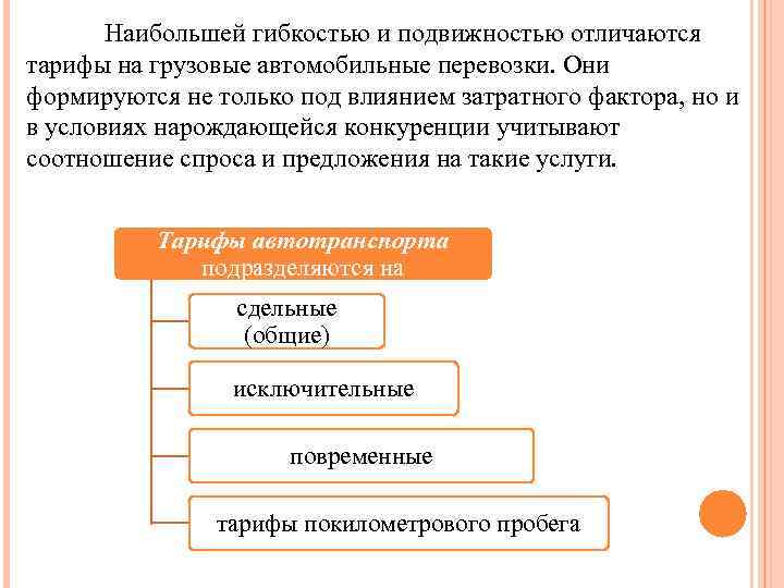   Наибольшей гибкостью и подвижностью отличаются тарифы на грузовые автомобильные перевозки. Они формируются