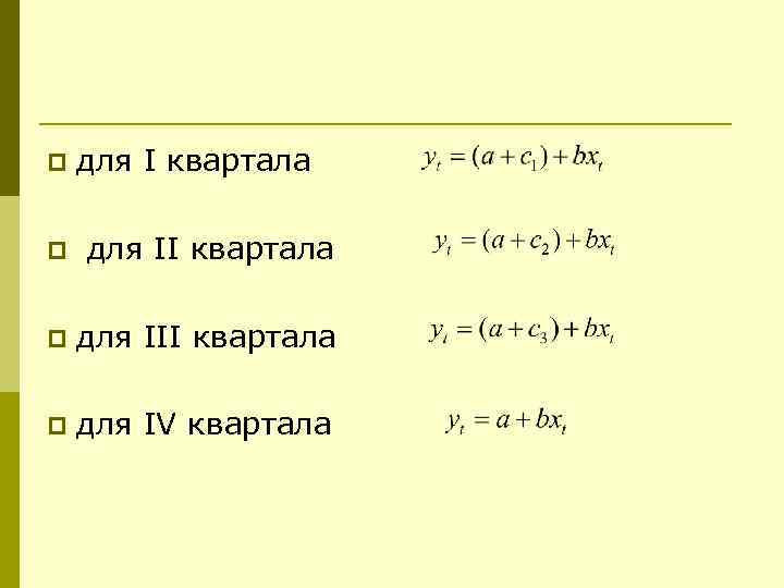 p для I квартала p для II квартала p для IV квартала 