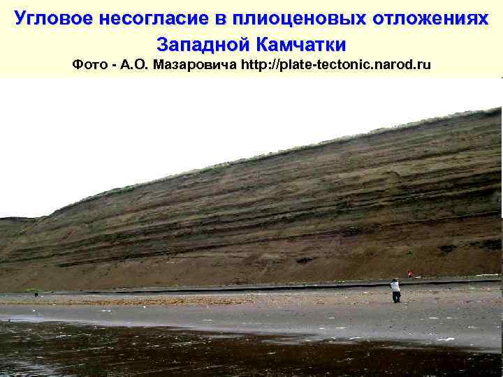 Угловое несогласие в плиоценовых отложениях   Западной Камчатки Фото - А. О. Мазаровича