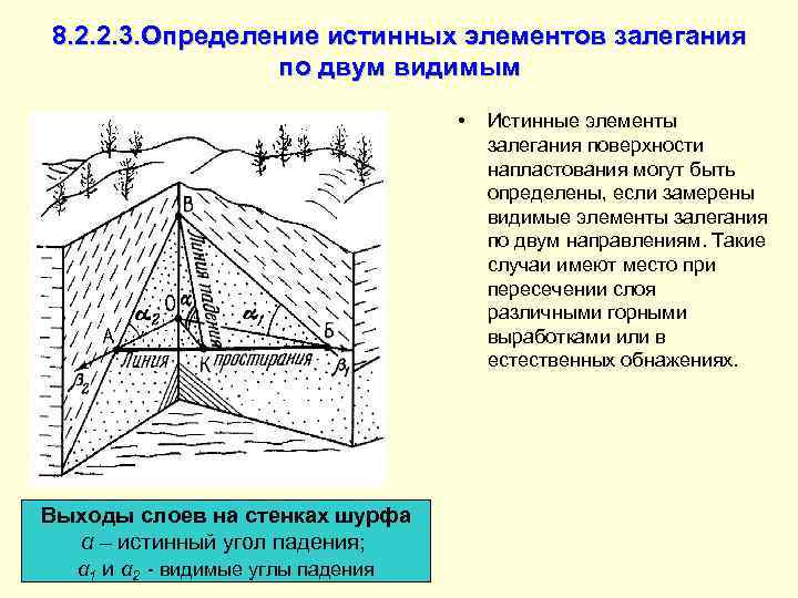 8. 2. 2. 3. Определение истинных элементов залегания   по двум видимым 